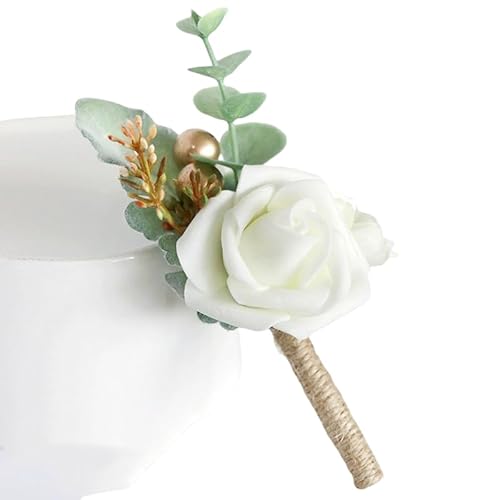 Boutonniere Brosche Blume Bräutigam Herren Boutineer mit Pin für Hochzeit, Abschlussball, Heimkehr, 2er-Packung, Polyethylen Boutonniere Brosche Blume Bräutigam Herren Boutineer mit Pin für Hochzeit, Abschlussball, Heimkehr, 2er-Packung, Polyethylen von Fouriding