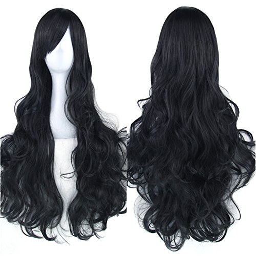 Fouriding 31" Black Women's Long Curly Wave Cosplay Party Wigs Hairpieces Hair Cap Lolita Style Anime Wig von Fouriding