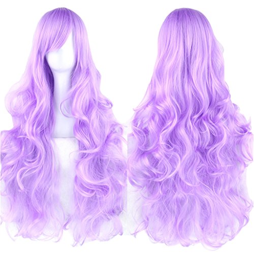 Fouriding 31" Bright Purple Women's Long Curly Wave Cosplay Party Wigs Hairpieces Hair Cap Lolita Style Anime Wig von Fouriding