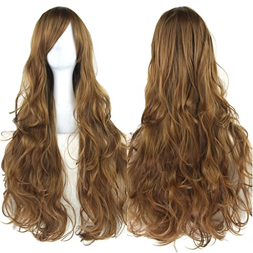 Fouriding 31" Brown Women's Long Curly Wave Cosplay Party Wigs Hairpieces Hair Cap Lolita Style Anime Wig von Fouriding