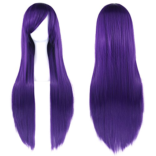 Fouriding 31" Dark Purple Women's Long Straight Cosplay Party Wigs Hairpieces Hair Cap Lolita Style Anime Wig von Fouriding