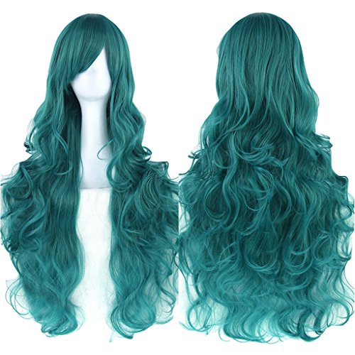 Fouriding 31" Green Women's Long Curly Wave Cosplay Party Wigs Hairpieces Hair Cap Lolita Style Anime Wig von Fouriding