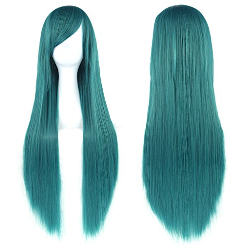 Fouriding 31" Green Women's Long Straight Cosplay Party Wigs Hairpieces Hair Cap Lolita Style Anime Wig von Fouriding