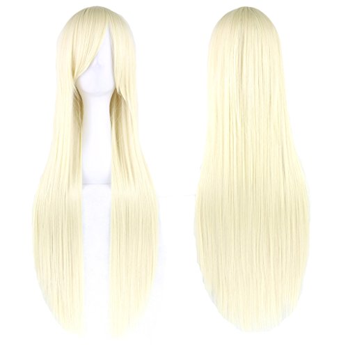 Fouriding 31" Light Gold Women's Long Straight Cosplay Party Wigs Hairpieces Hair Cap Lolita Style Anime Wig von Fouriding