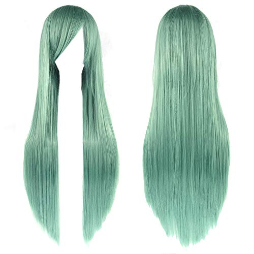 Fouriding 31" Mint Green Women's Long Straight Cosplay Party Wigs Hairpieces Hair Cap Lolita Style Anime Wig von Fouriding