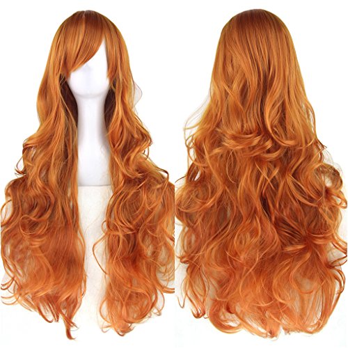 Fouriding 31" Orange Women's Long Curly Wave Cosplay Party Wigs Hairpieces Hair Cap Lolita Style Anime Wig von Fouriding