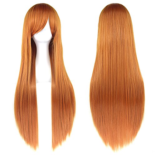 Fouriding 31" Orange Women's Long Straight Cosplay Party Wigs Hairpieces Hair Cap Lolita Style Anime Wig von Fouriding