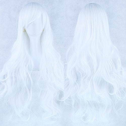 Fouriding 31" Pure White Women's Long Curly Wave Cosplay Party Wigs Hairpieces Hair Cap Lolita Style Anime Wig von Fouriding