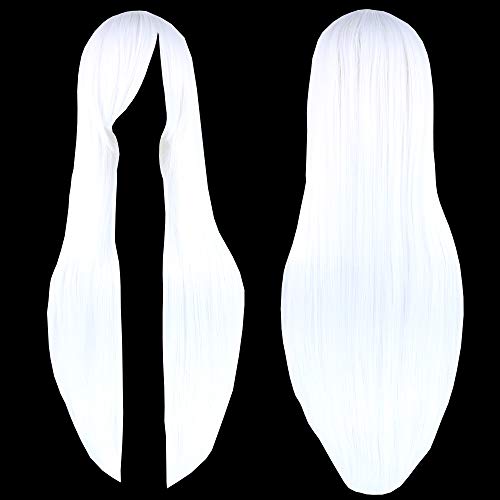 Fouriding 31" Pure White Women's Long Straight Cosplay Party Wigs Hairpieces Hair Cap Lolita Style Anime Wig von Fouriding