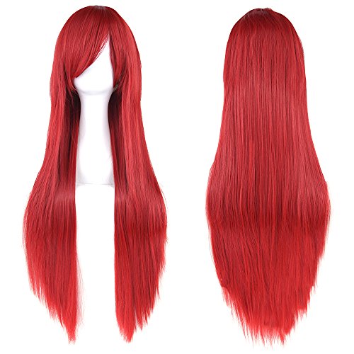 Fouriding 31" Red Women's Long Straight Cosplay Party Wigs Hairpieces Hair Cap Lolita Style Anime Wig von Fouriding