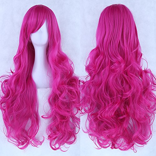 Fouriding 31" Rose Red Women's Long Curly Wave Cosplay Party Wigs Hairpieces Hair Cap Lolita Style Anime Wig von Fouriding