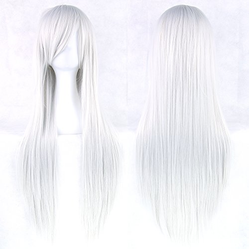 Fouriding 31" Silver White Women's Long Straight Cosplay Party Wigs Hairpieces Hair Cap Lolita Style Anime Wig von Fouriding