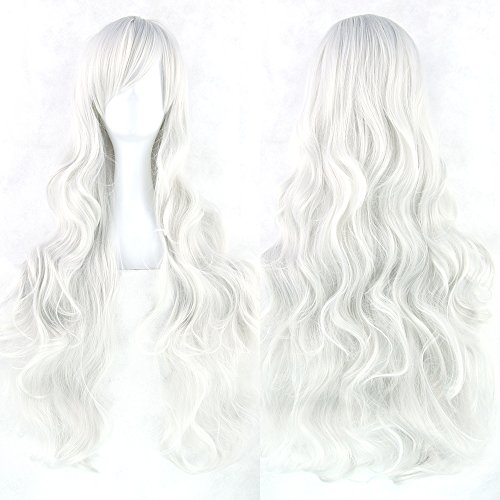 Fouriding 31" Silvery White Women's Long Curly Wave Cosplay Party Wigs Hairpieces Hair Cap Lolita Style Anime Wig von Fouriding