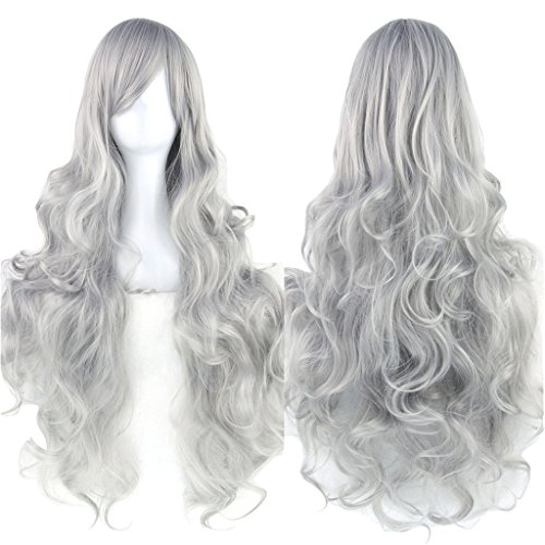 Fouriding 31" Smoke Gray Women's Long Curly Wave Cosplay Party Wigs Hairpieces Hair Cap Lolita Style Anime Wig von Fouriding