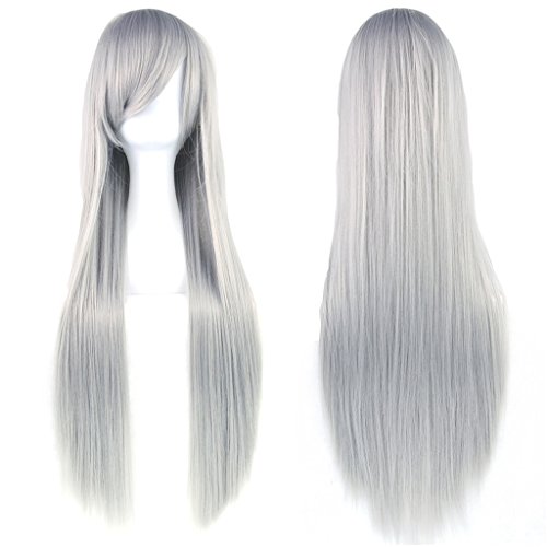 Fouriding 31" Smoke Gray Women's Long Straight Cosplay Party Wigs Hairpieces Hair Cap Lolita Style Anime Wig von Fouriding
