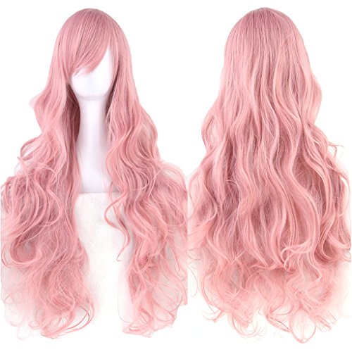 Fouriding 31" Smoke Pink Women's Long Curly Wave Cosplay Party Wigs Hairpieces Hair Cap Lolita Style Anime Wig von Fouriding