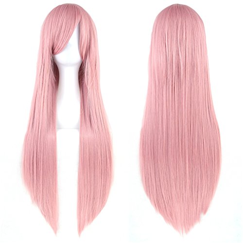 Fouriding 31" Smoke Pink Women's Long Straight Cosplay Party Wigs Hairpieces Hair Cap Lolita Style Anime Wig von Fouriding