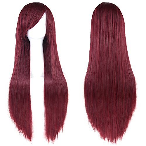 Fouriding 31" Wine Red Women's Long Straight Cosplay Party Wigs Hairpieces Hair Cap Lolita Style Anime Wig von Fouriding