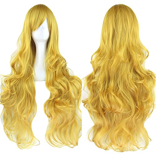 Fouriding 31" Yellow Women's Long Curly Wave Cosplay Party Wigs Hairpieces Hair Cap Lolita Style Anime Wig von Fouriding