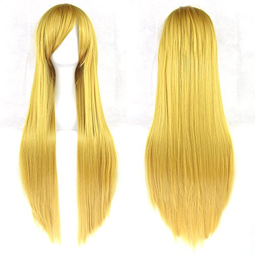 Fouriding 31" Yellow Women's Long Straight Cosplay Party Wigs Hairpieces Hair Cap Lolita Style Anime Wig von Fouriding