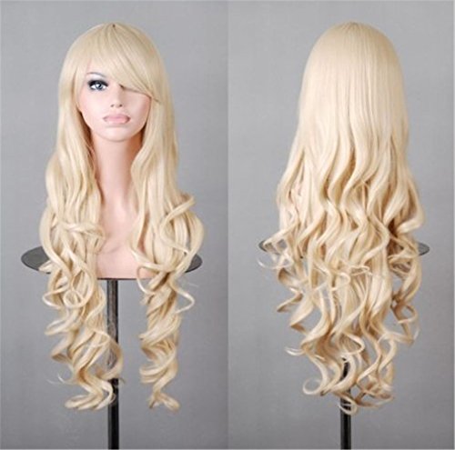 Fouriding 32" 80cm Langhaar Lockinge Perücke Long Curly Wig Lange Gewellt Perücken für damen frauen Karneval Cosplay Party Fasching Kostüm Haarteile (hellblond) von Fouriding