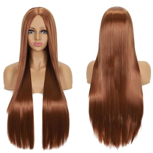 Fouriding 80cm Lange Gerade Haare Perücke Cosplay Perücke Mittelscheitel Pony für Damen Party Halloween Cosplay Kostüm Tägliche Perücke Cos Kopfbedeckung (Braun) von Fouriding