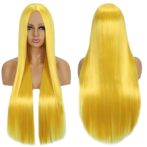 Fouriding 80cm Lange Gerade Haare Perücke - Cosplay Mittelscheitel Pony für Damen Party Halloween Kostüm Tägliche Cos Kopfbedeckung (Gelb) von Fouriding