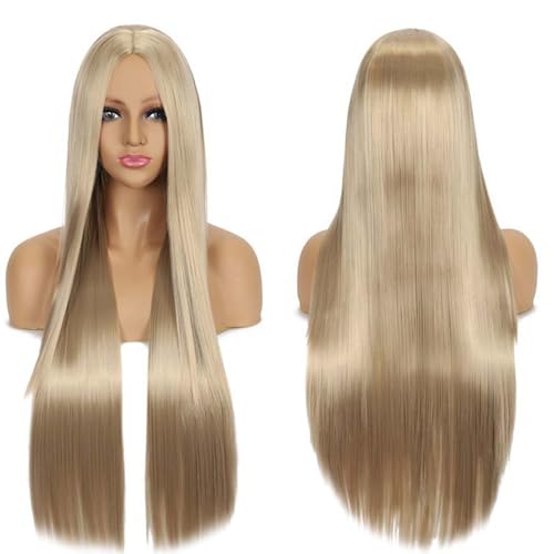 Fouriding 80cm Lange Gerade Haare Perücke Cosplay Perücke Mittelscheitel Pony für Damen Party Halloween Cosplay Kostüm Tägliche Perücke Cos Kopfbedeckung (Hellbraun) von Fouriding