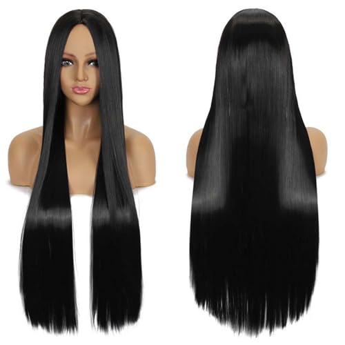 Fouriding 80cm Lange Gerade Haare Perücke - Cosplay Mittelscheitel Pony für Damen Party Halloween Kostüm Tägliche Cos Kopfbedeckung (Schwarz) von Fouriding