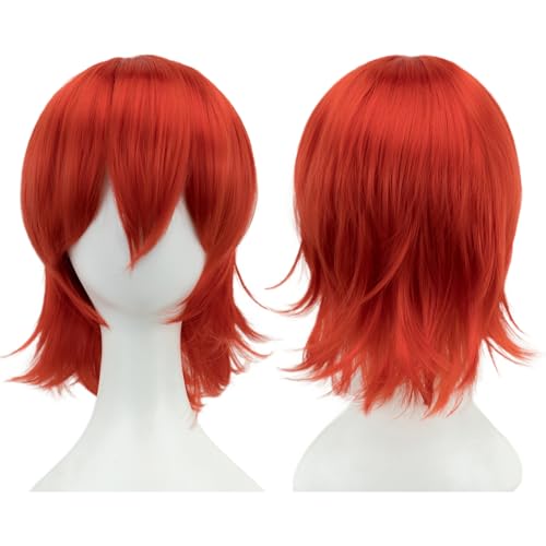 Fouriding Anime Kurze Perücke Cosplay Unisex Kurze Perücke Rversed Perücke Hitzebeständiges Synthetisches Haar für Damen Herren Halloween Party Cosplay Kostüm Perücke (Rot) von Fouriding
