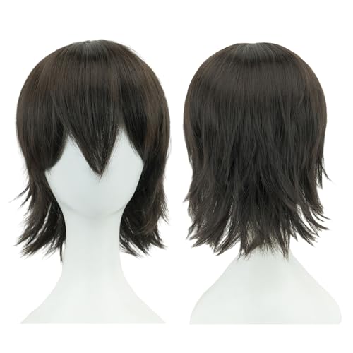 Fouriding Anime Kurze Perücke Cosplay Unisex Kurze Perücke Rversed Perücke Hitzebeständiges Synthetisches Haar für Damen Herren Halloween Party Cosplay Kostüm Perücke (Schwarz Braun) von Fouriding