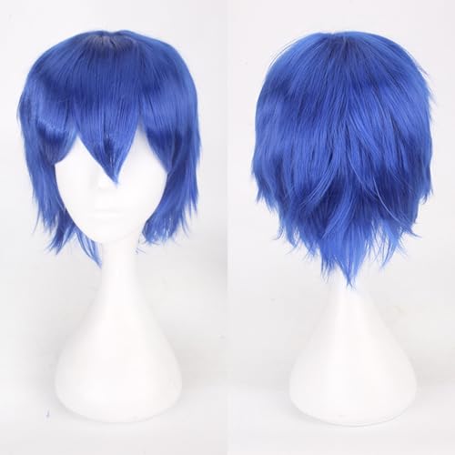 Fouriding Dunkel Blau Kurze Perücke Unisex Kurze Cosplay Perücke Prom Haar Flauschig Geschichtet Hitzebeständig Synthetisches Haar für Damen Herren Party Halloween Cosplay Kostüm von Fouriding