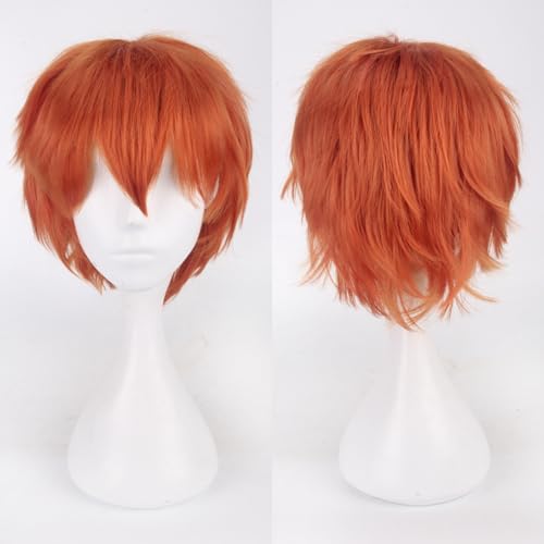Fouriding Orange Kurze Perücke Unisex Kurze Cosplay Perücke Prom Haar Flauschig Geschichtet Hitzebeständig Synthetisches Haar für Damen Herren Party Halloween Cosplay Kostüm von Fouriding