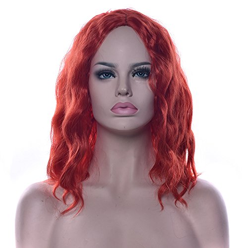Fouriding Perücke kurz lockige Welle Frauen Bob Haare Perücken für Damen Halloween Cosplay Party Anime Fasching Kostüm (Rot) von Fouriding
