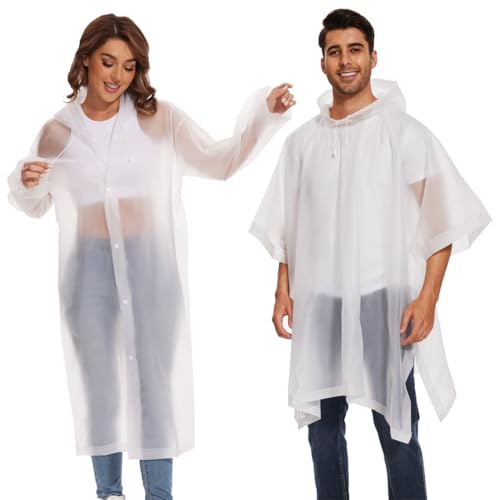 2 Stück Regenponcho Damen Herren，Wasserdicht Transparent Regenjacke Regencape mit Tunnelzug Kapuze Eva Travel Faltbar Regen Poncho Regenmantel für Wandern Radfahren Camping Festival und Reisen von Fourindo