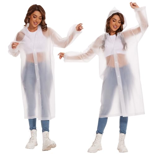 2 Stück Regenponcho Damen Herren，Wasserdicht Transparent Regenjacke Regencape mit Tunnelzug Kapuze Eva Travel Faltbar Regen Poncho Regenmantel für Wandern Radfahren Camping Festival und Reisen von Fourindo