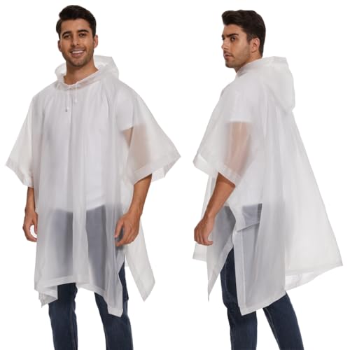 2 Stück Regenponcho Damen Herren，Wasserdicht Transparent Regenjacke Regencape mit Tunnelzug Kapuze Eva Travel Faltbar Regen Poncho Regenmantel für Wandern Radfahren Camping Festival und Reisen von Fourindo