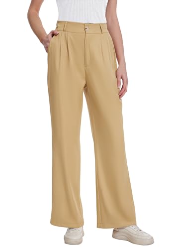 Fourindo Hosen Damen Weite Bein Palazzo Hose Causal Locker High Waist Hose Stoffhose mit Tasche Elegant Stretch Anzughose Freizeithose von Fourindo