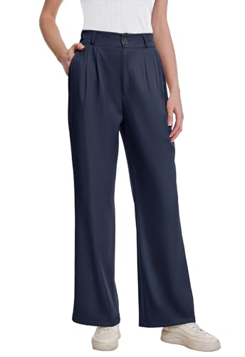 Fourindo Hosen Damen Weite Bein Palazzo Hose Causal Locker High Waist Hose Stoffhose mit Tasche Elegant Stretch Anzughose Freizeithose von Fourindo