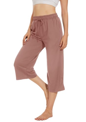 Fourindo Jogginghose Damen Sporthose Damen 3/4 Weites Bein Yogahose mit Taschen Leicht Bequeme Freizeithose Stoffhose High Waist Jogginghose für Sport Yoga Alltag von Fourindo