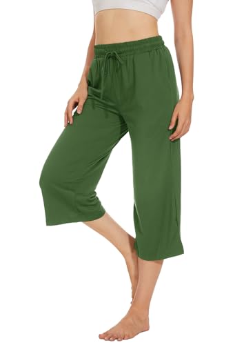 Fourindo Jogginghose Damen Sporthose Damen 3/4 Weites Bein Yogahose mit Taschen Leicht Bequeme Freizeithose Stoffhose High Waist Jogginghose für Sport Yoga Alltag von Fourindo