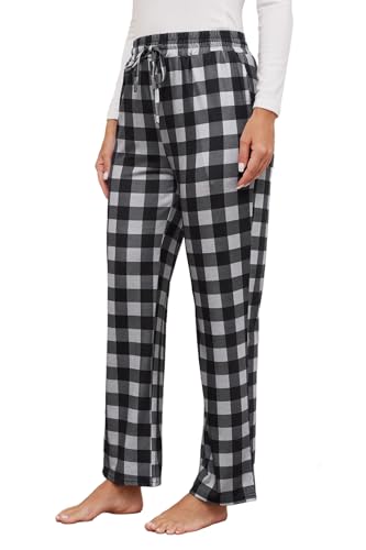 Fourindo Karierte Schlafanzughose Damen Lang Soft Pyjamahose/Freizeithose für Frauen,mit Taschen und Kordelzüge S-XXL von Fourindo