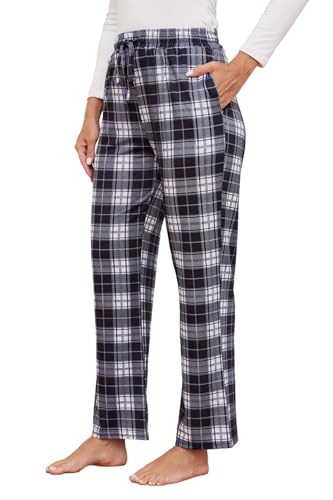 Fourindo Karierte Schlafanzughose Damen Lang Soft Pyjamahose/Freizeithose für Frauen,mit Taschen und Kordelzüge S-XXL von Fourindo