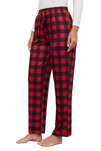 Fourindo Karierte Schlafanzughose Damen Lang Soft Pyjamahose/Freizeithose für Frauen,mit Taschen und Kordelzüge S-XXL von Fourindo