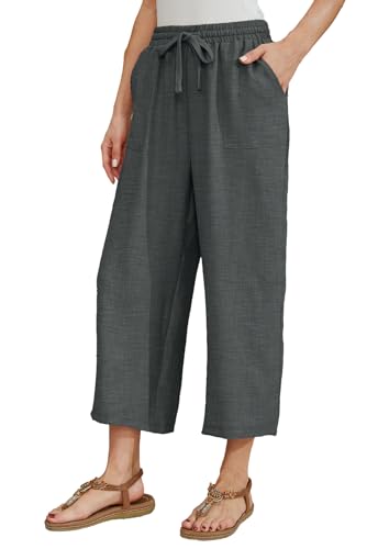 Leinenhose Damen 7/8 Weites Bein Sommerhose Damen Leicht Elegant Leinenhose Stoffhose Causal Locker Freizeithose Hohe Taille Sommer Hosen für Urlaub und Alltag von Fourindo