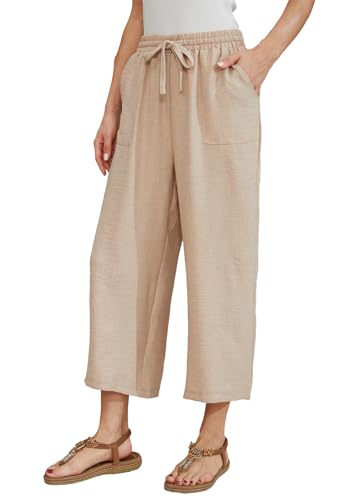 Leinenhose Damen 7/8 Weites Bein Sommerhose Damen Leicht Elegant Leinenhose Stoffhose Causal Locker Freizeithose Hohe Taille Sommer Hosen für Urlaub und Alltag von Fourindo