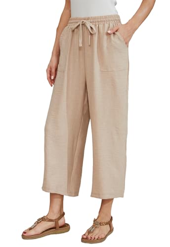 Fourindo Leinenhose Damen 7/8 Weites Bein Sommerhose Damen Leicht Elegant Leinenhose Stoffhose Causal Locker Freizeithose Hohe Taille Sommer Hosen für Urlaub und Alltag von Fourindo