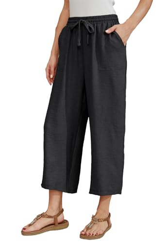 Leinenhose Damen 7/8 Weites Bein Sommerhose Damen Leicht Elegant Leinenhose Stoffhose Causal Locker Freizeithose Hohe Taille Sommer Hosen für Urlaub und Alltag von Fourindo