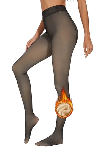 Fourindo Thermo Strumpfhose Damen - Strumpfhosen Damen Winter Warm Fleece Thermostrumpfhosen Thermo Gefütterte Gefälschte Durchscheinend Tights Winter Leggings Thermostrumpfhose von Fourindo