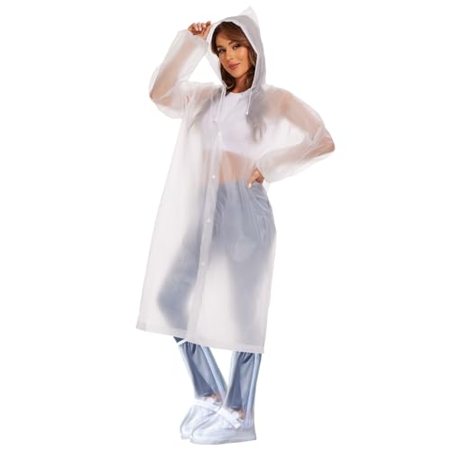 Fourindo 2-in-1 Rain Protection Set, Reusable Transparent Rain Poncho with Hood & Waterproof Anti-Slip Shoe Covers, for Men Women, Outdoor Activities Hiking Cycling Camping Travel von Fourindo